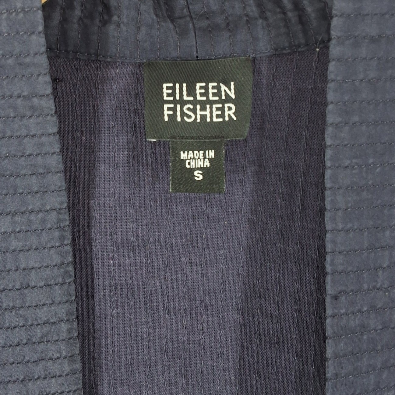 Eileen Fisher Indigo Blue 100% Silk Textured Open Front Jacket Pockets Size S