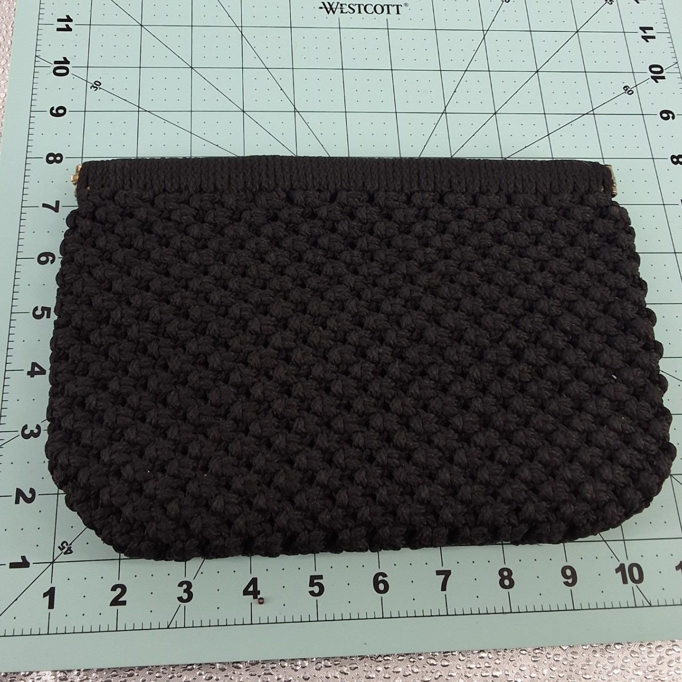 Vintage Style Black Beaded Popcorn Knit Clutch Pouch Bag