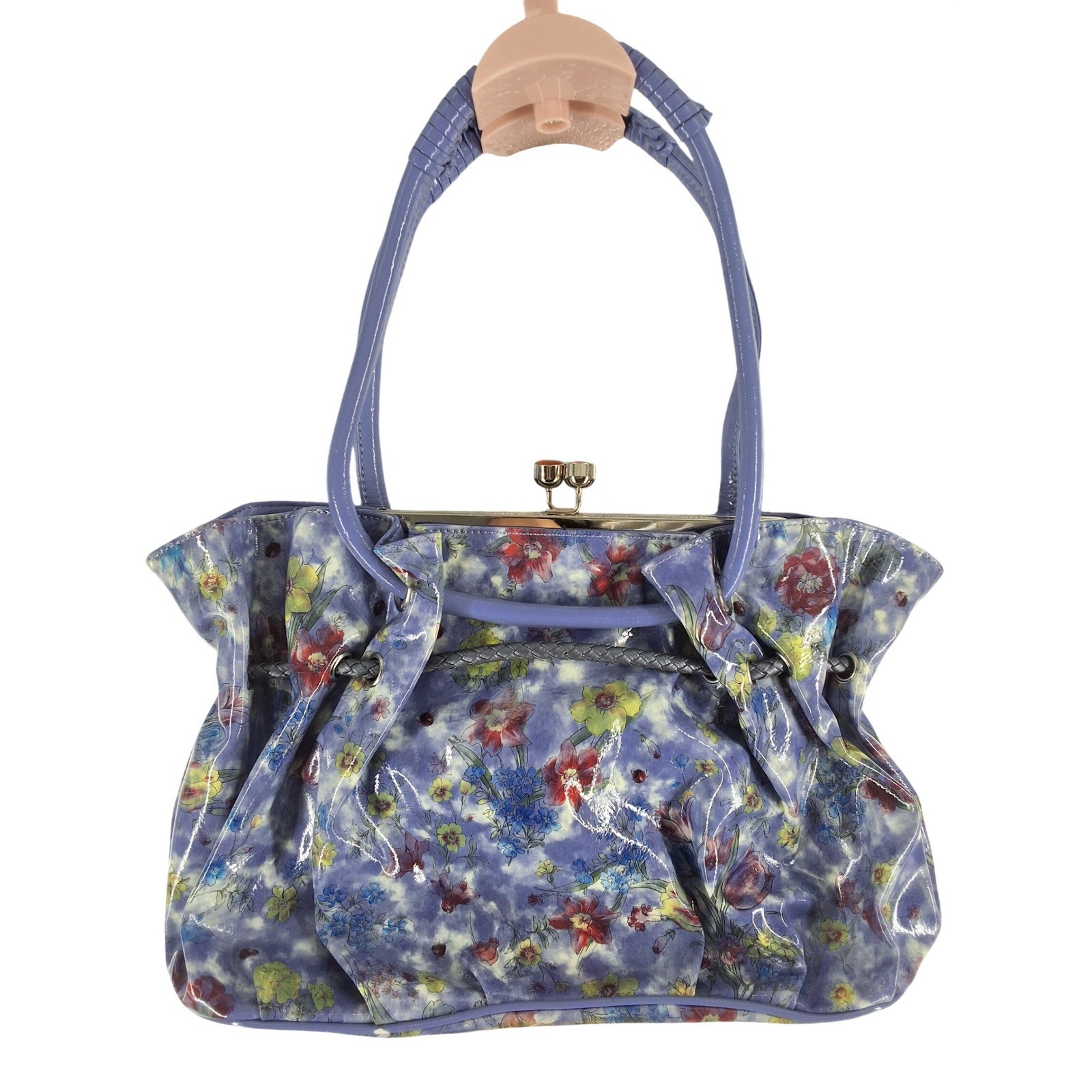 Valojusha Purple Floral Kiss Lock Shoulder Bag Tassel Crystal Trim Whimsygoth XL
