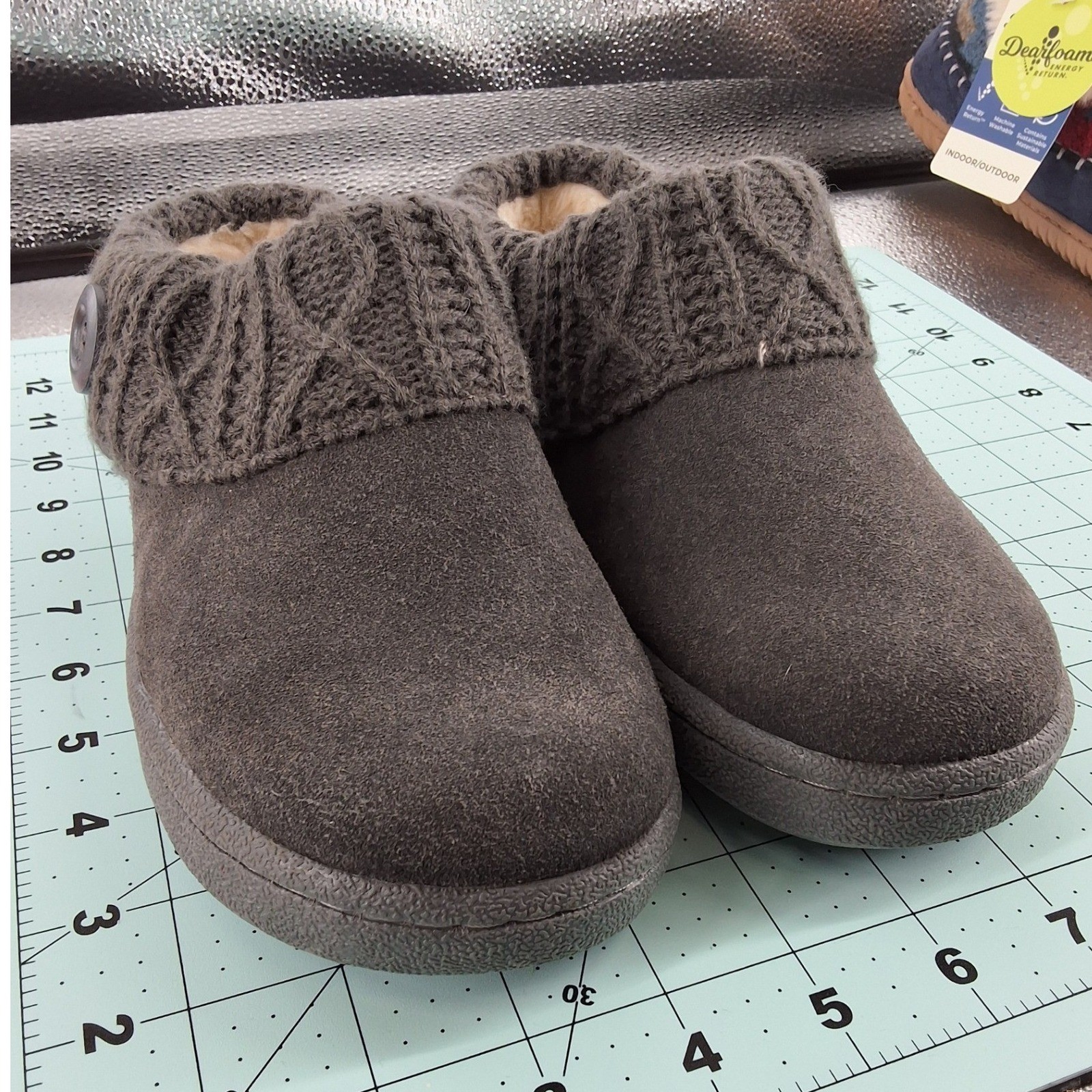 Clarks Willodean Fern Grey Suede Faux Fur Clog Slipper Shoes Women's Size 6M - View 10