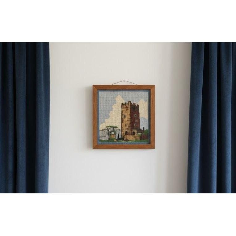 Vintage 1983 Linda Bridelle Framed Needlepoint Castle Art Wall Decor