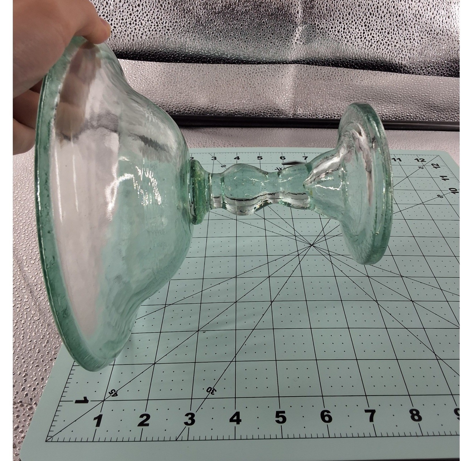 Vintage Green Glass Pedestal Compote Candy Dish