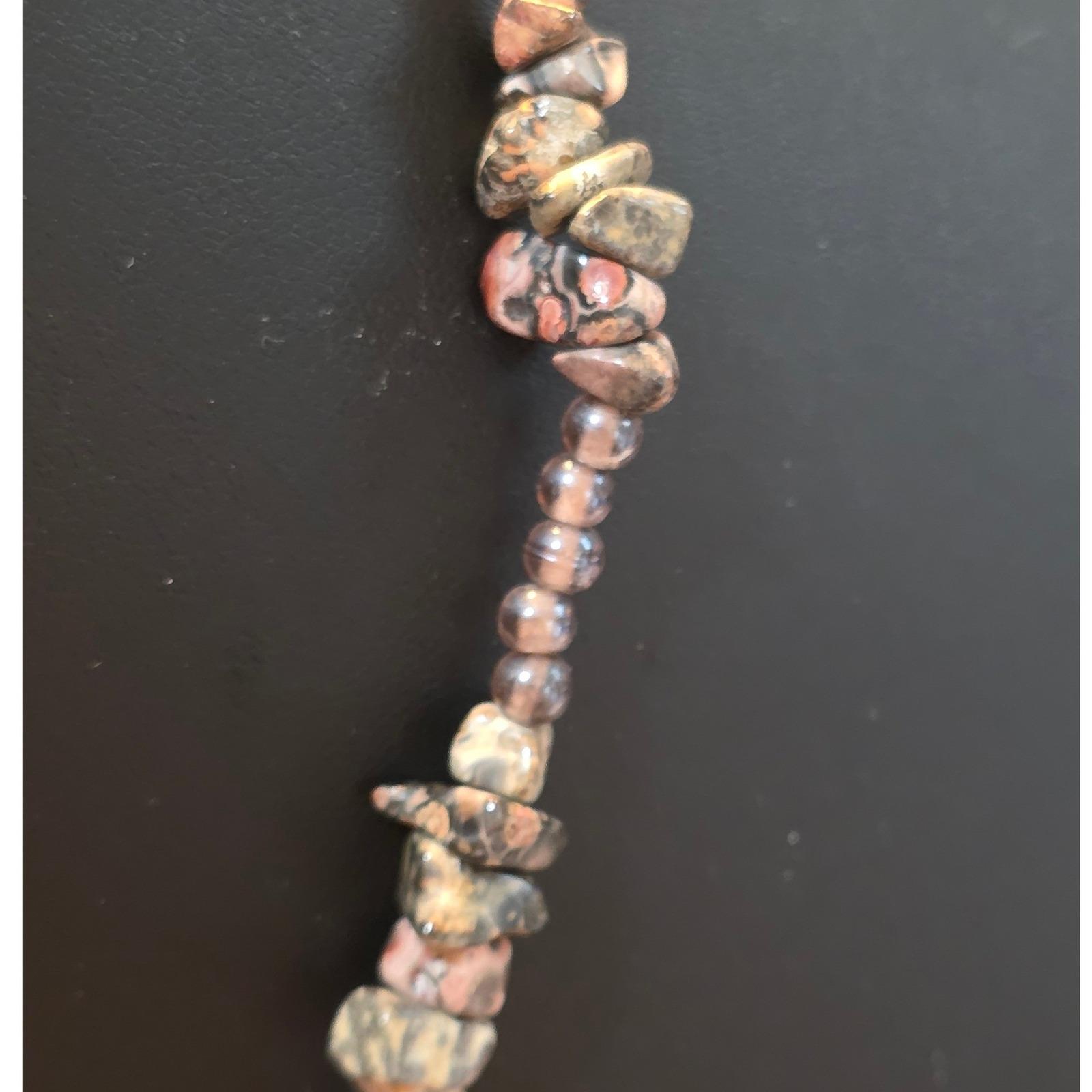 Roosevelt Elk Pendant Natural Leopard Jasper Chip Beaded Necklace 18" - View 3