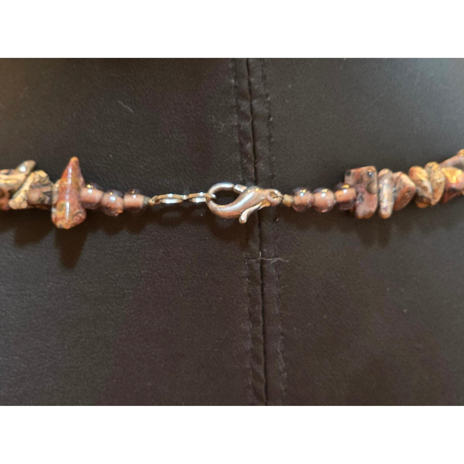 Roosevelt Elk Pendant Natural Leopard Jasper Chip Beaded Necklace 18" - View 4