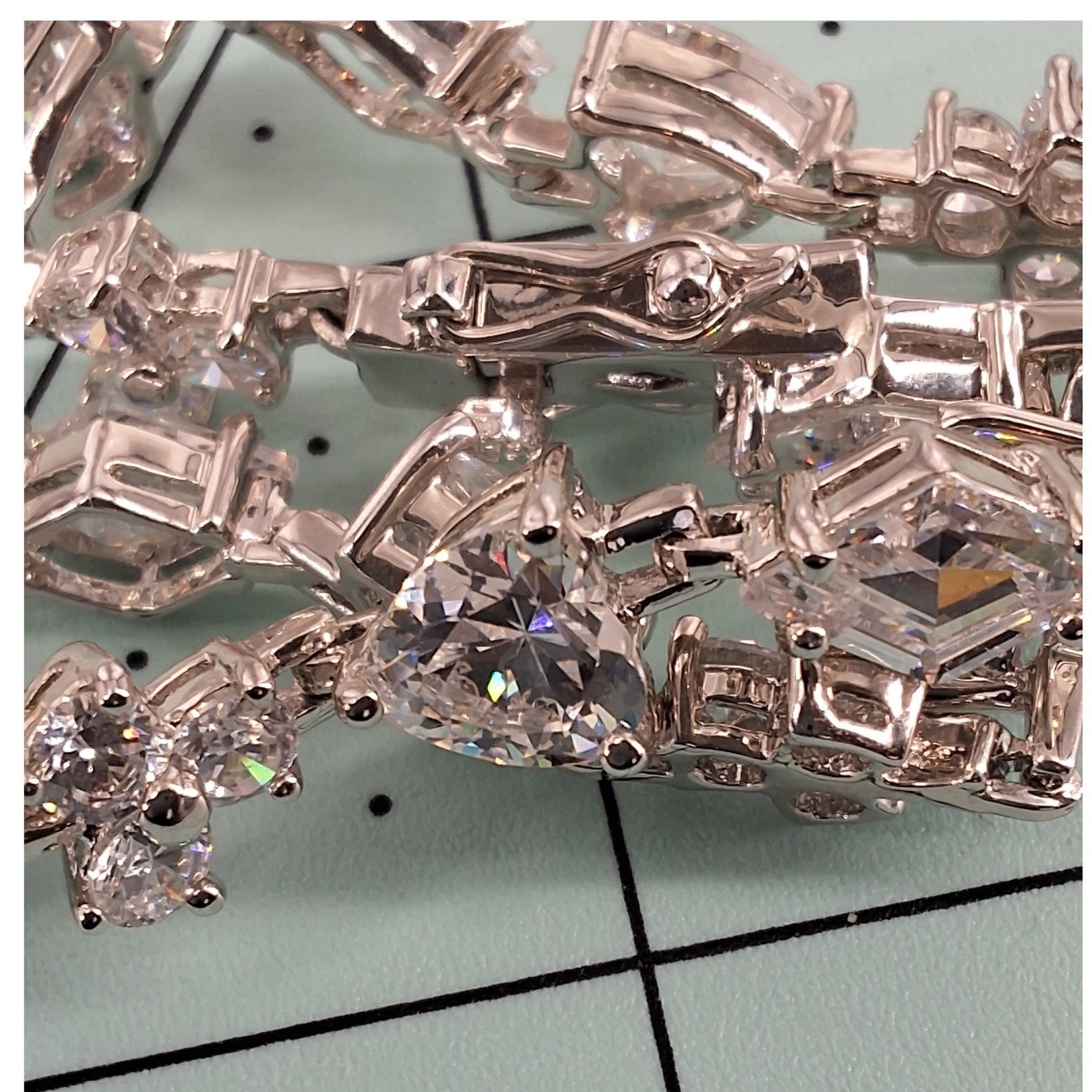 Multi-Shape CZ Tennis Bracelet Heart Pear Round Baguette 7" Silver Tone Bridal