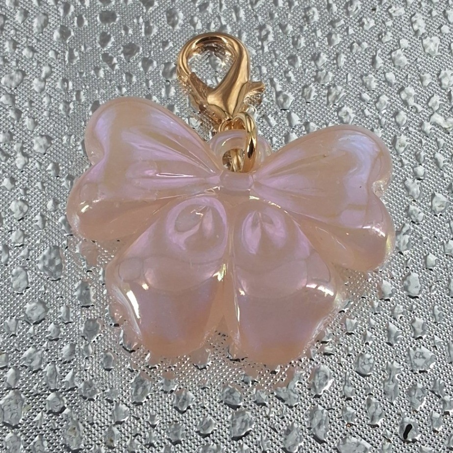 Iridescent Pink Bow Bag Charm Keychain Gold Coquette Accessories Gift for Her