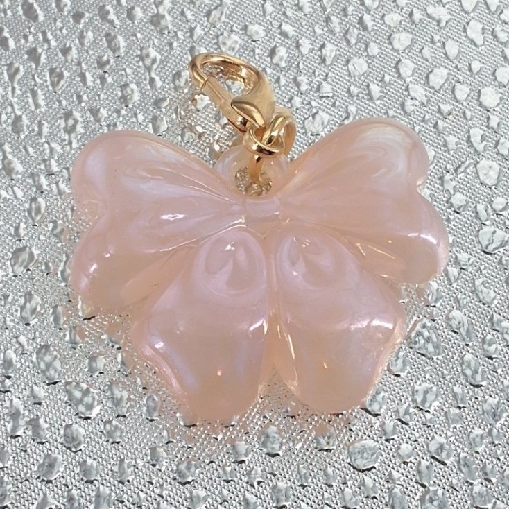 Iridescent Pink Bow Bag Charm Keychain Gold Coquette Accessories Gift for Her - View 3