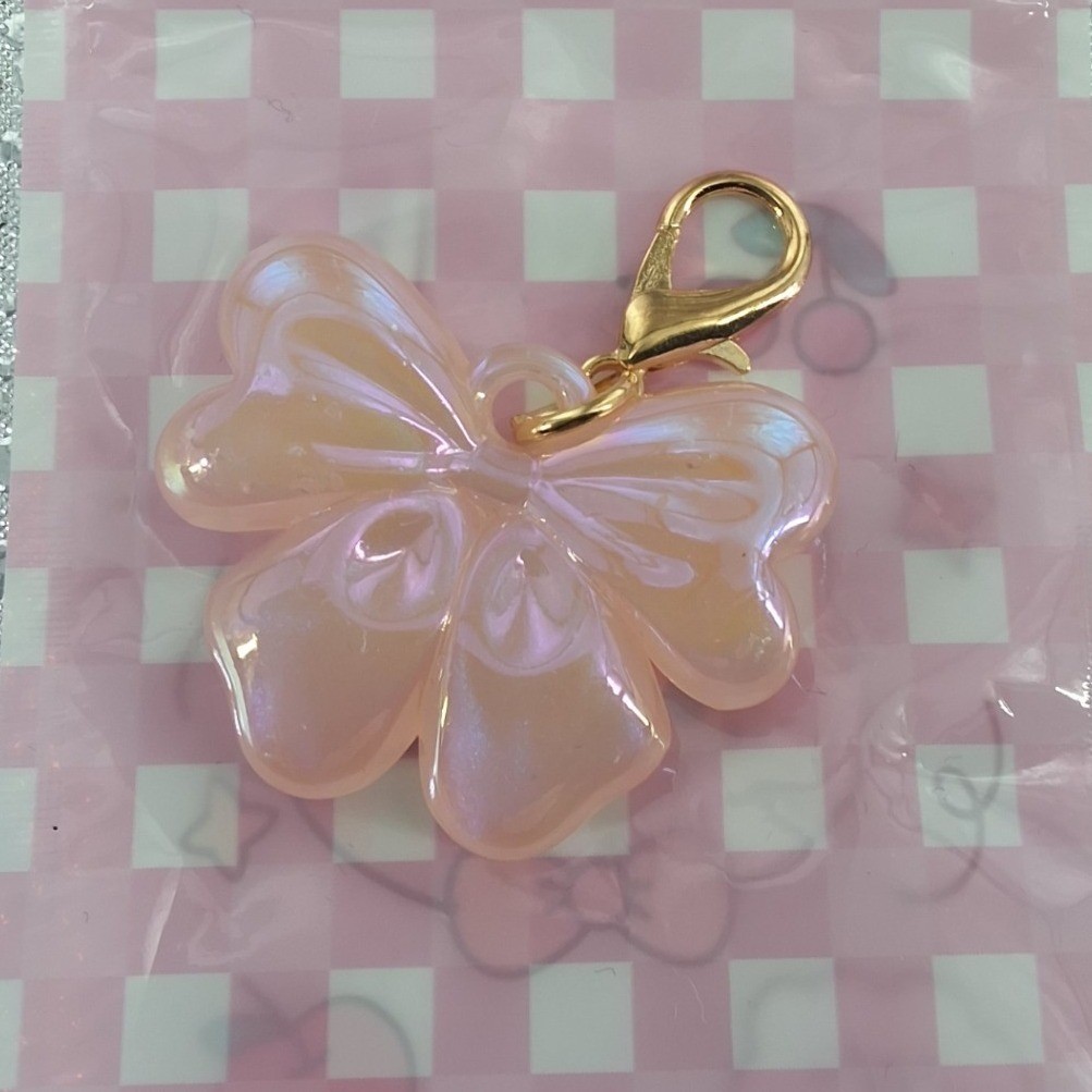 Iridescent Pink Bow Bag Charm Keychain Gold Coquette Accessories Gift for Her - View 4