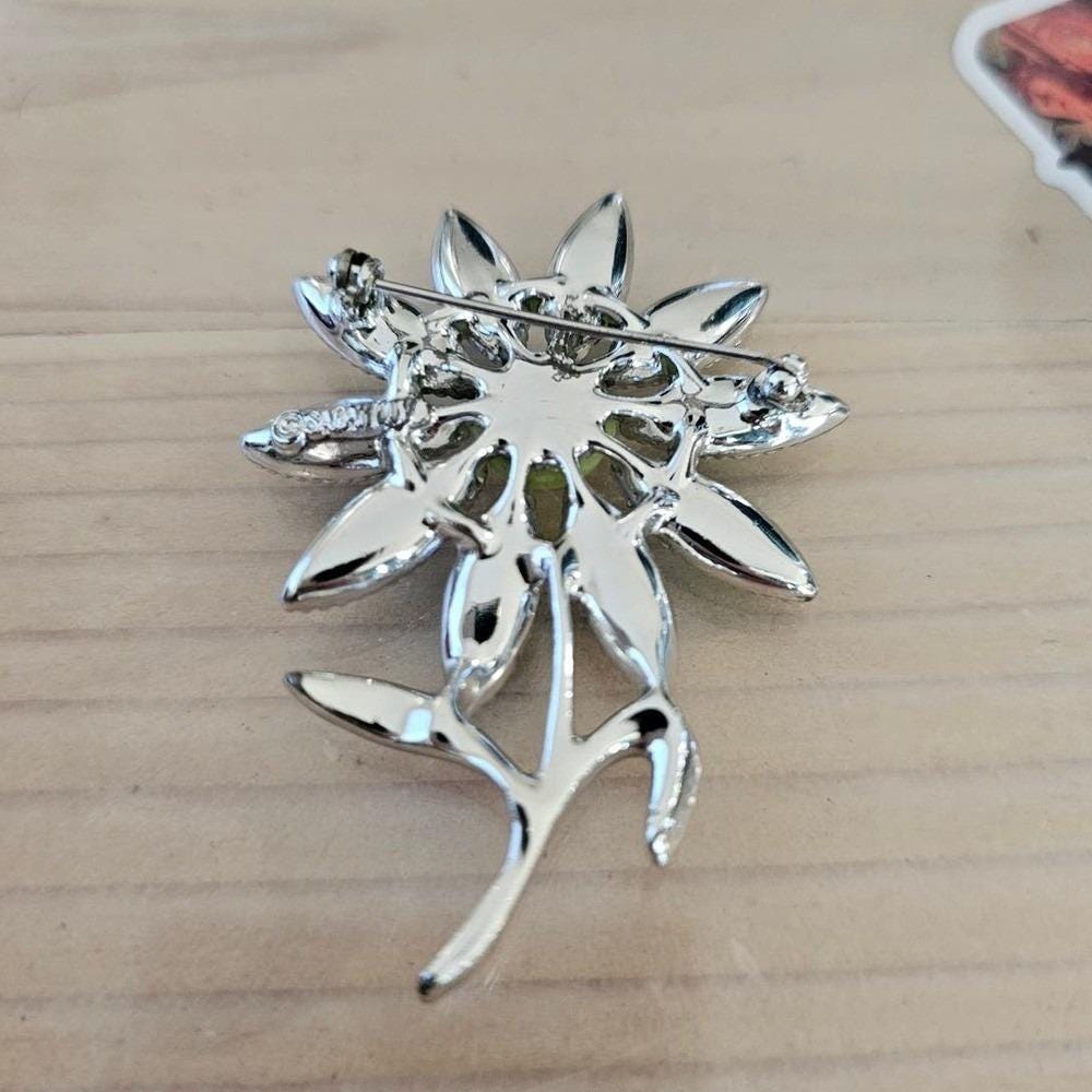 Sarah Coventry Vintage Turquoise Blue Lime Green Flower Brooch Silver Tone Pin
