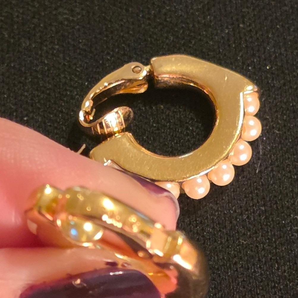 Vintage Crown Trifari Gold Tone Faux Pearl Clip On Half Hoop Earrings Trifarium - View 6