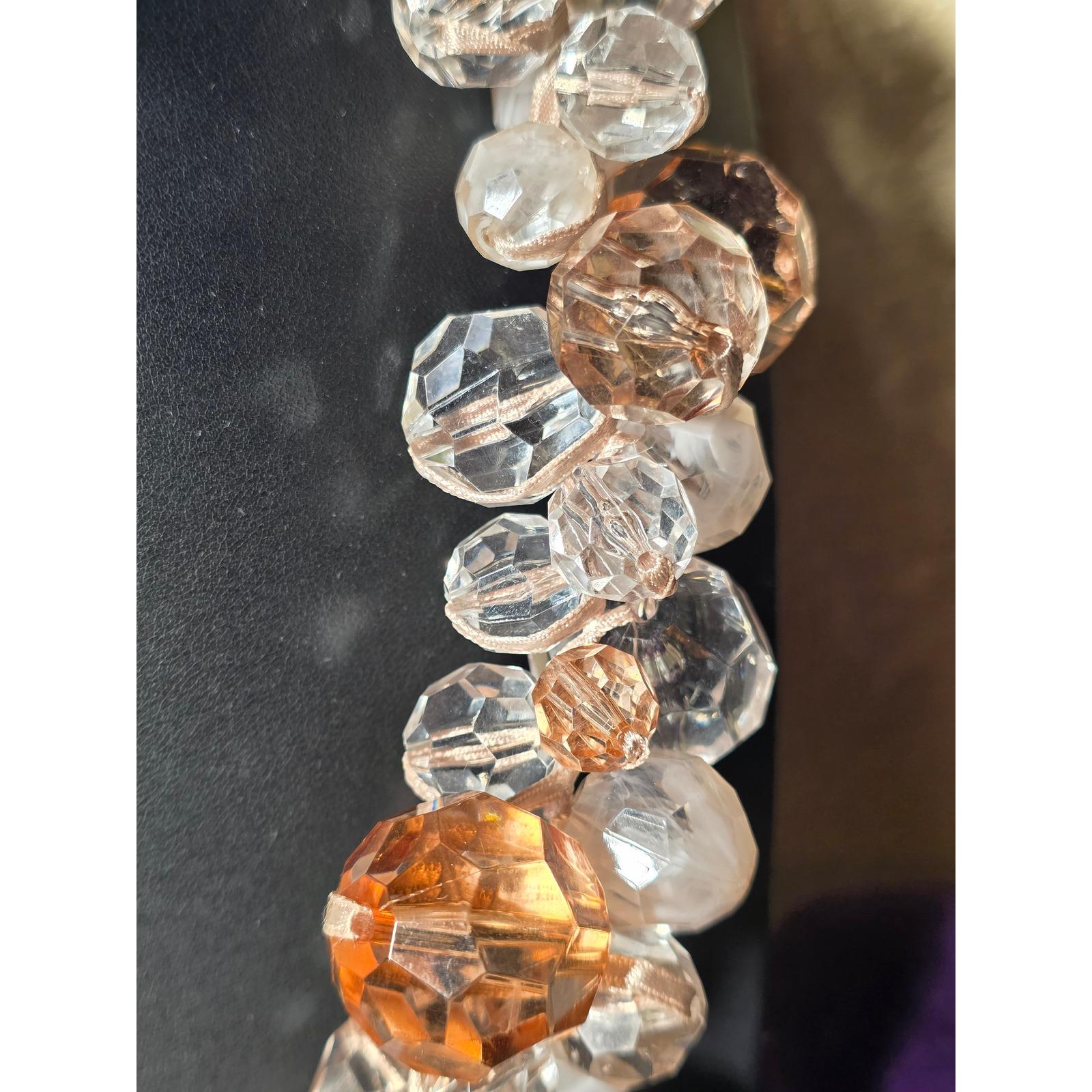 Chunky Faceted Lucite Beaded Multi-Strand Statement Necklace Peach Clear