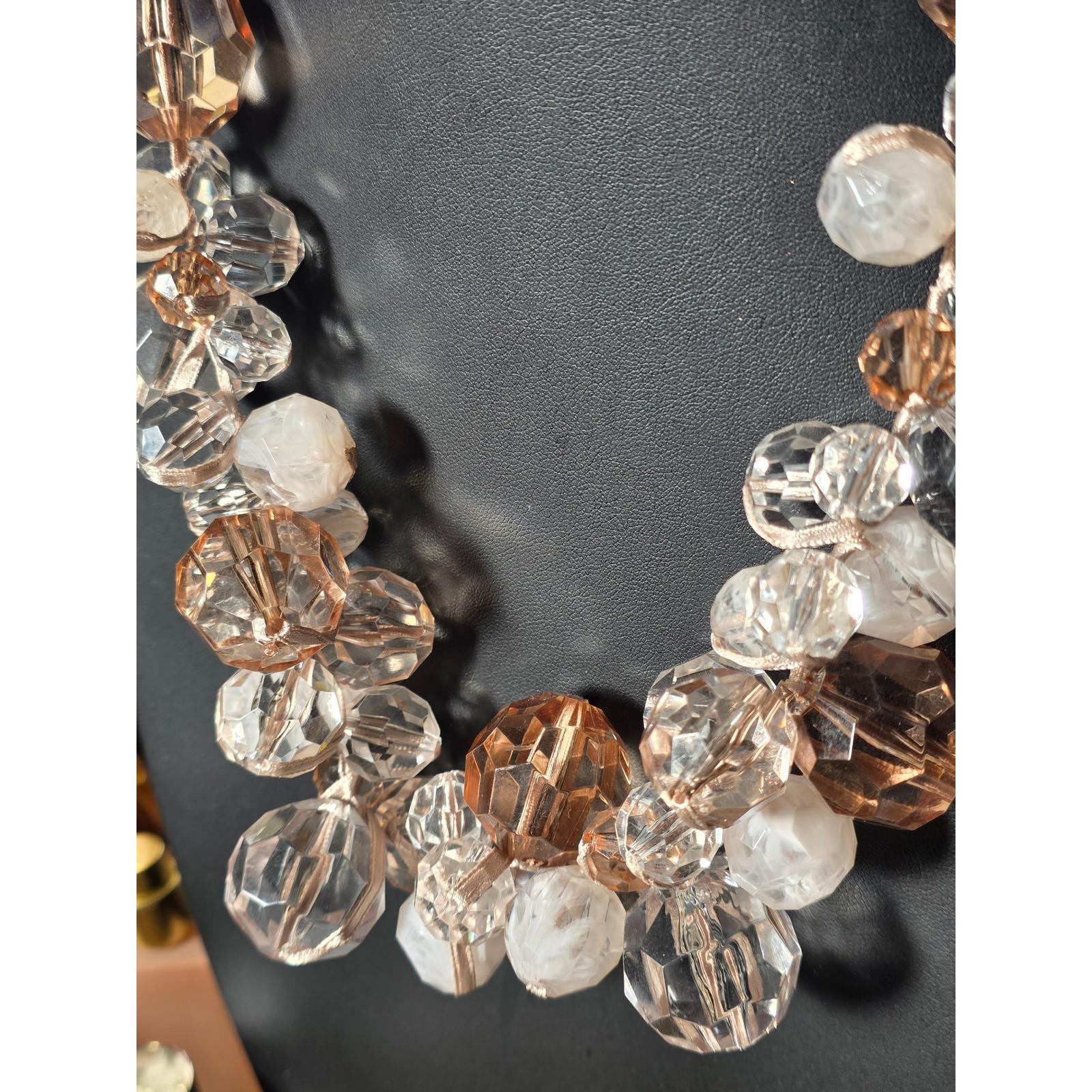 Chunky Faceted Lucite Beaded Multi-Strand Statement Necklace Peach Clear - View 3