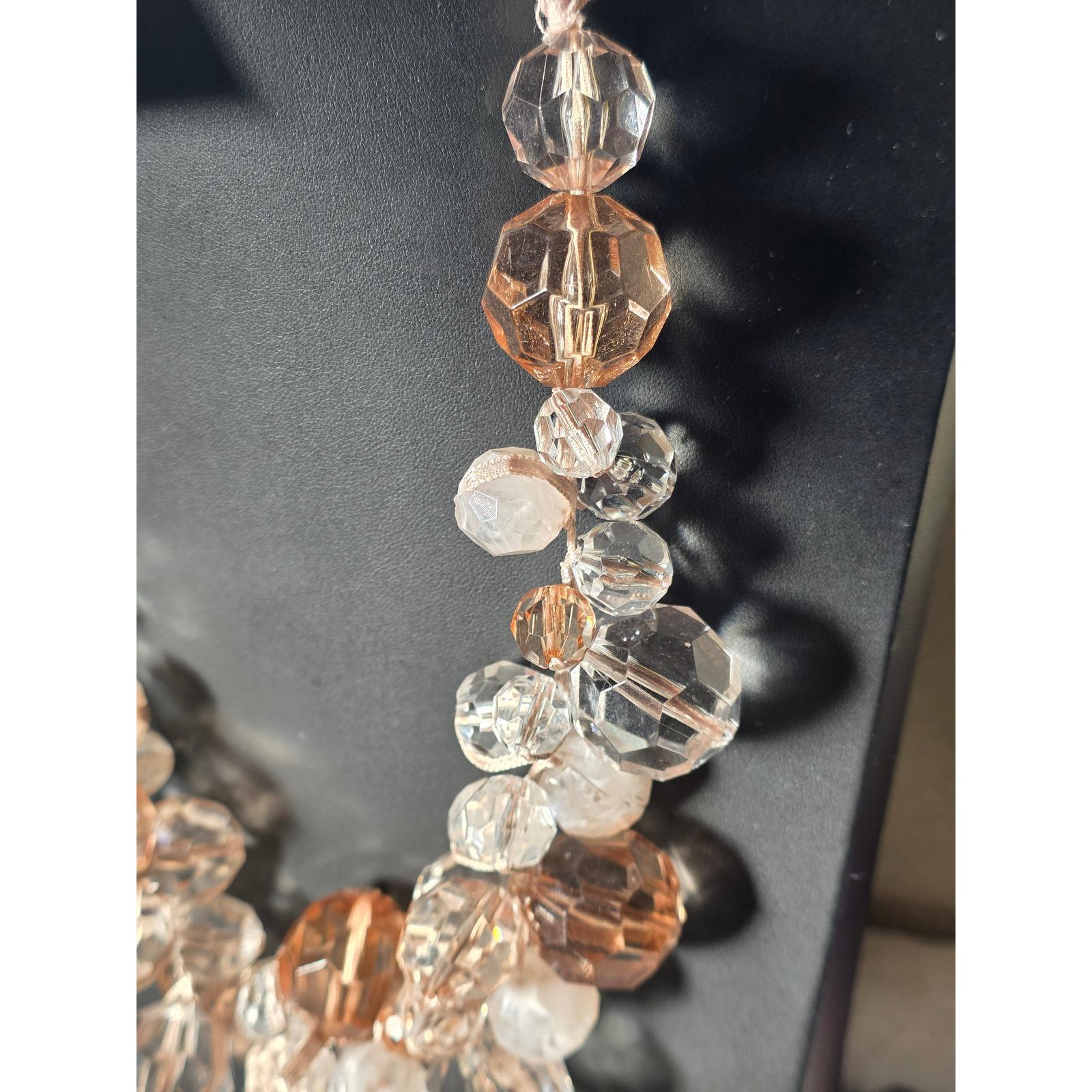 Chunky Faceted Lucite Beaded Multi-Strand Statement Necklace Peach Clear - View 6