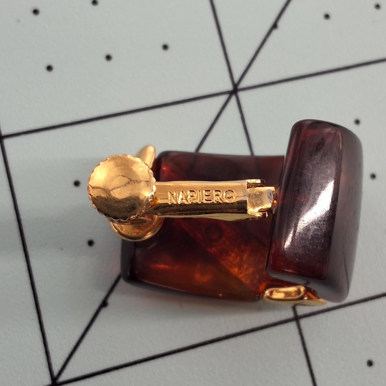 Vintage Napier Gold Plated Brown Lucite Screw Back Earrings