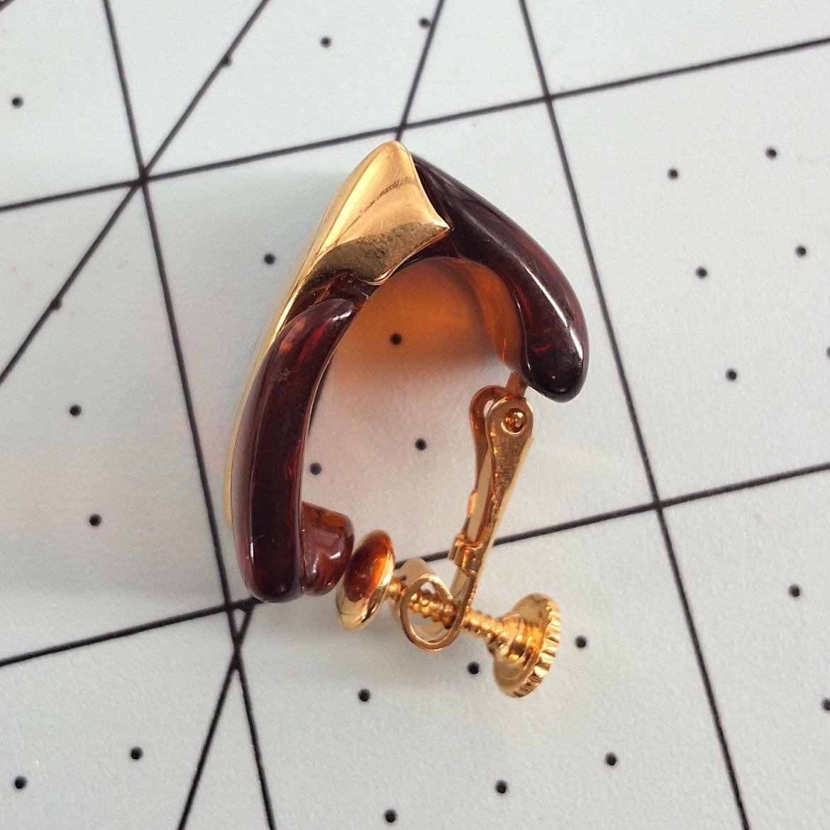 Vintage Napier Gold Plated Brown Lucite Screw Back Earrings - View 5