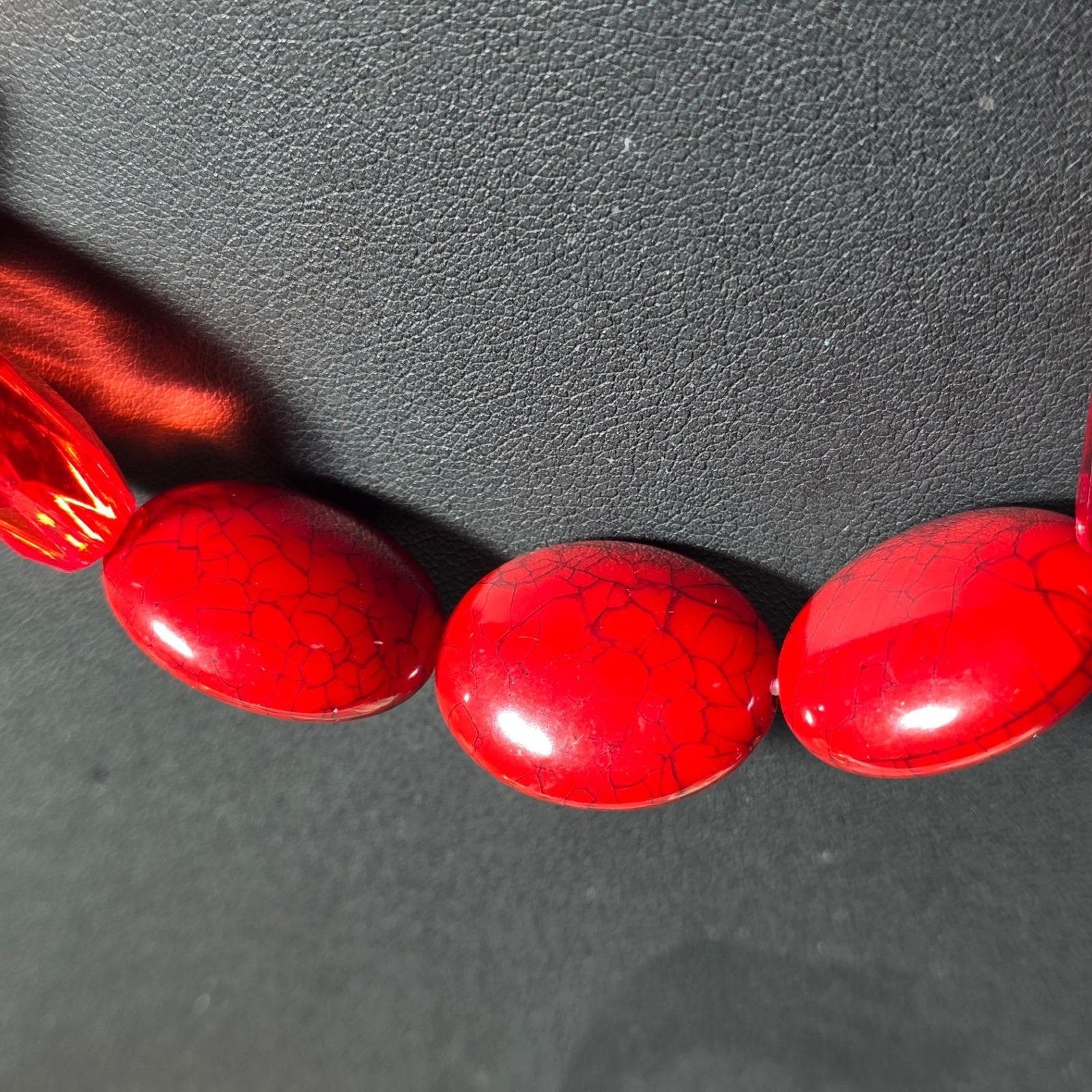 Red Plastic Beaded Stretch Statement Necklace - View 3