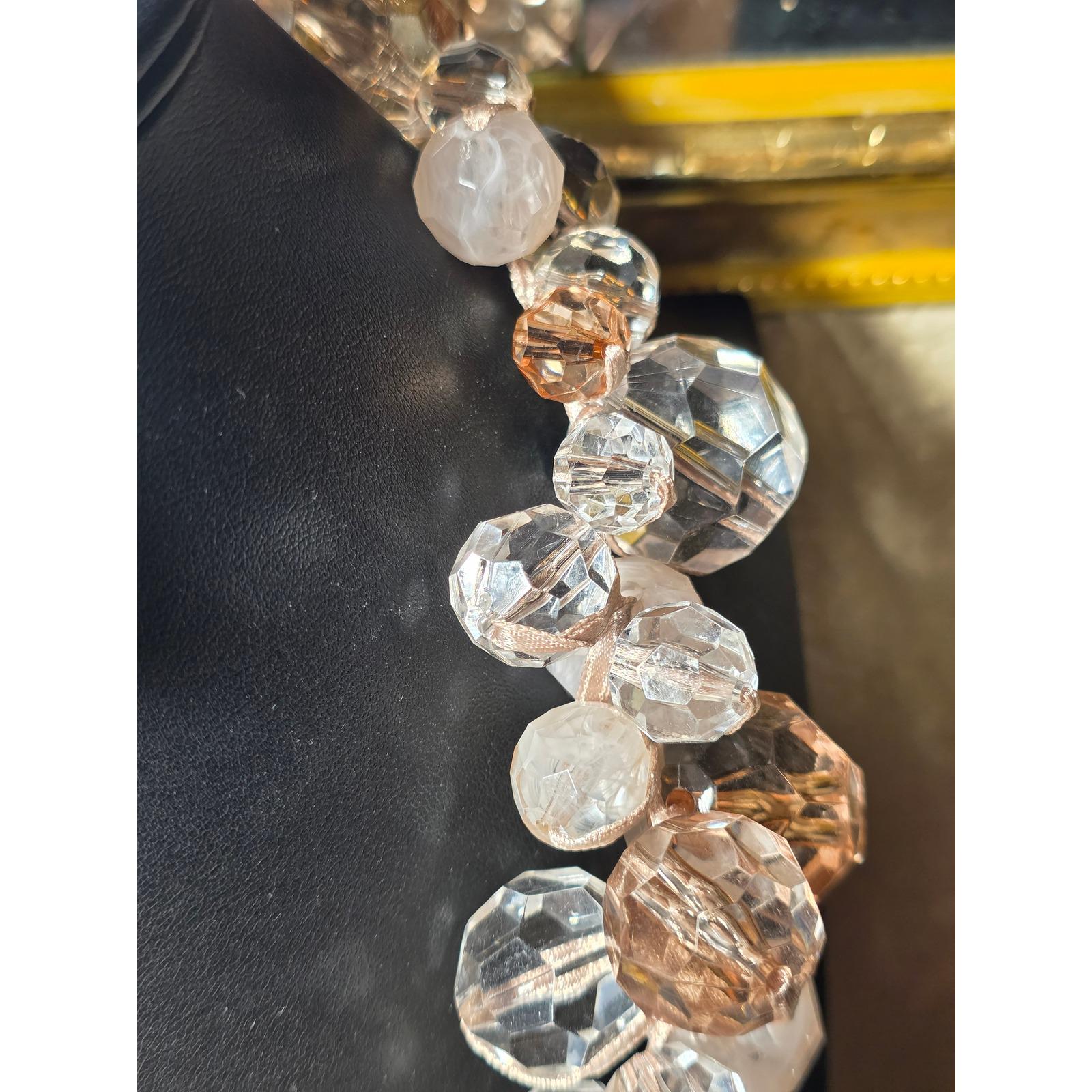 Chunky Faceted Lucite Beaded Multi-Strand Statement Necklace Peach Clear - View 14