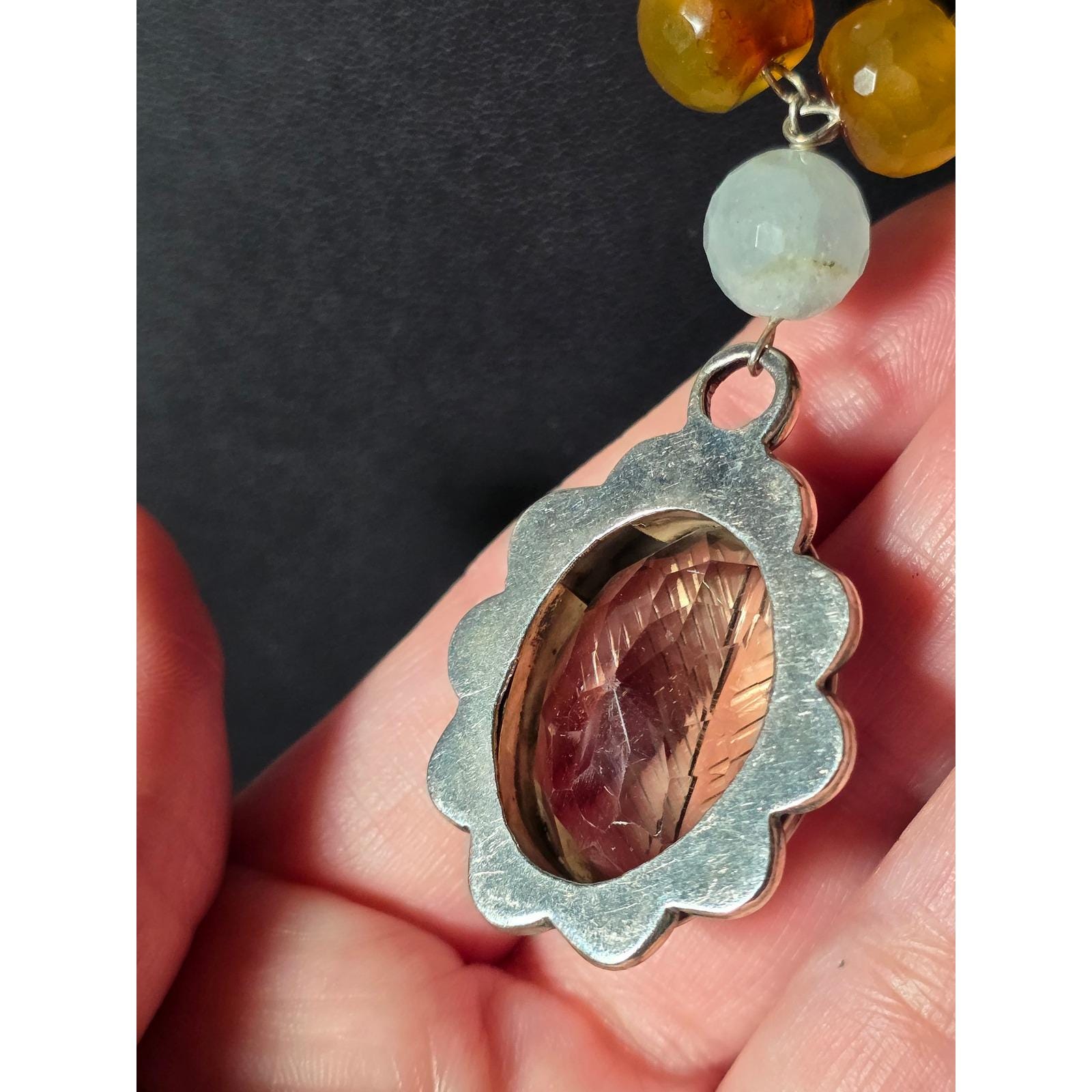 Smoky Quartz Intaglio Pendant Beaded Necklace Toggle Clasp - View 8