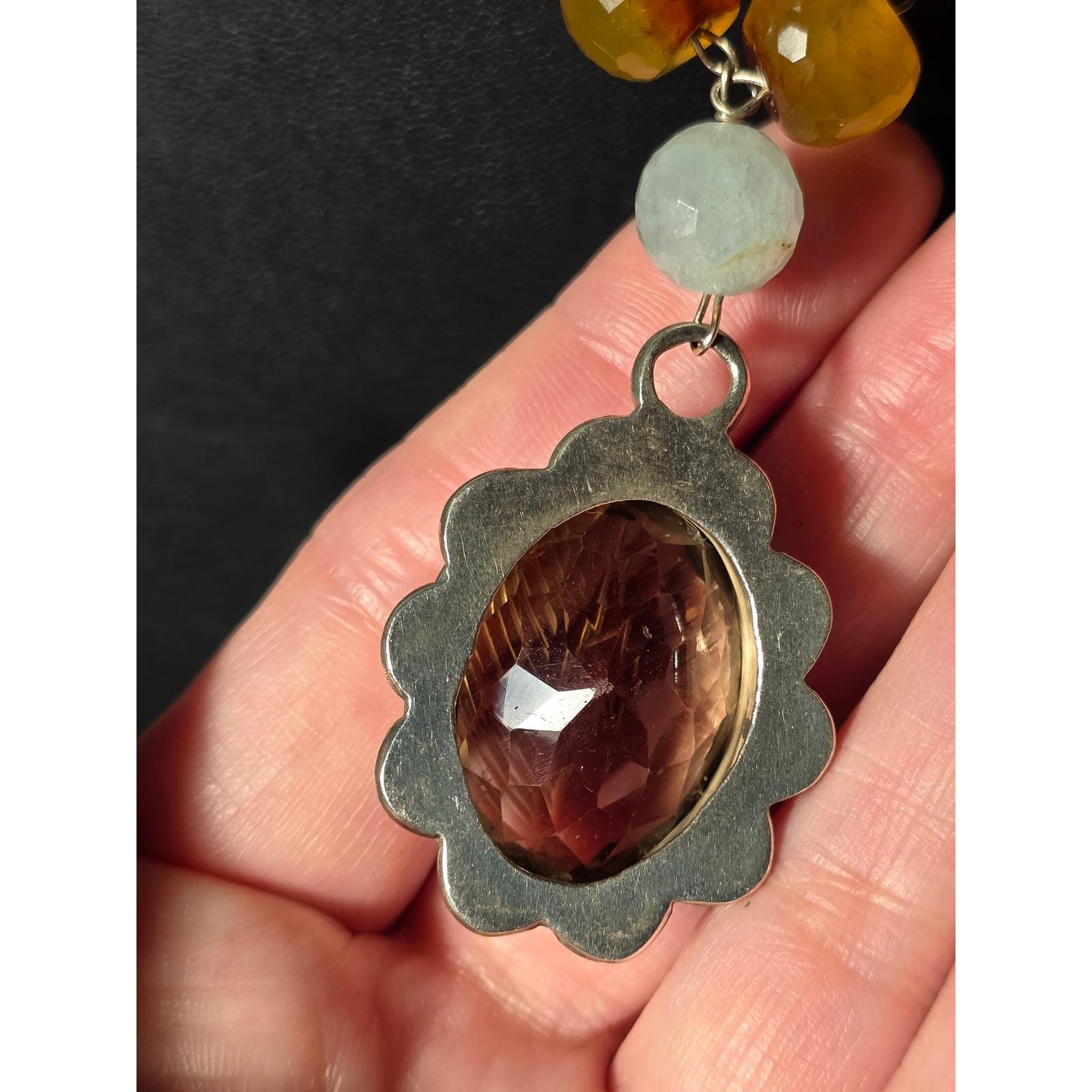 Smoky Quartz Intaglio Pendant Beaded Necklace Toggle Clasp - View 9
