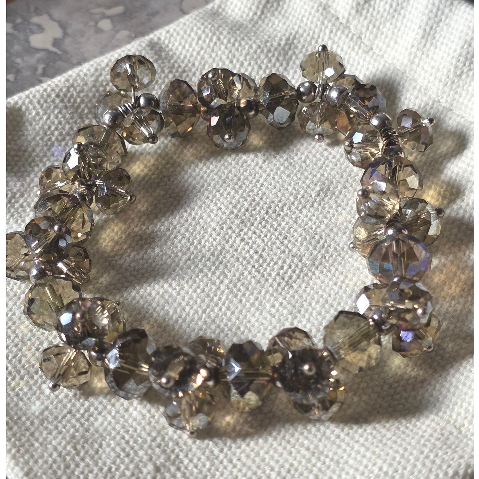 Smoky Gray Faceted Crystal AB Beaded Stretch Bracelet - View 4