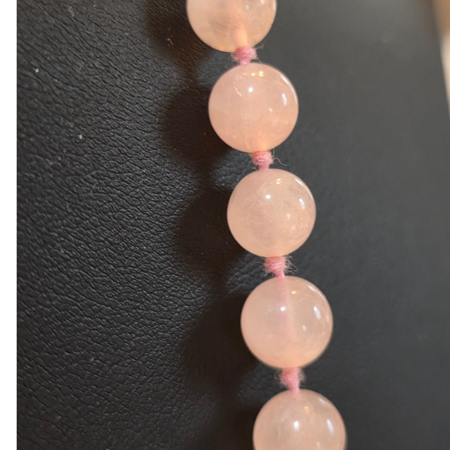 Vintage Hand Knotted Rose Quartz Beaded Necklace 32" Pink Boho - View 4