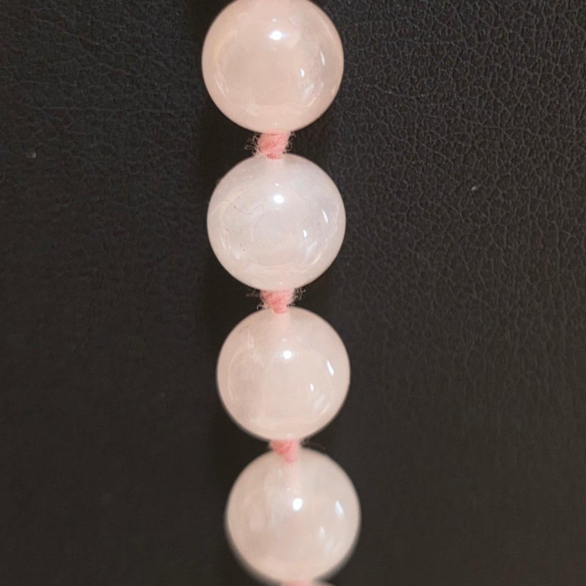 Vintage Hand Knotted Rose Quartz Beaded Necklace 32" Pink Boho - View 5