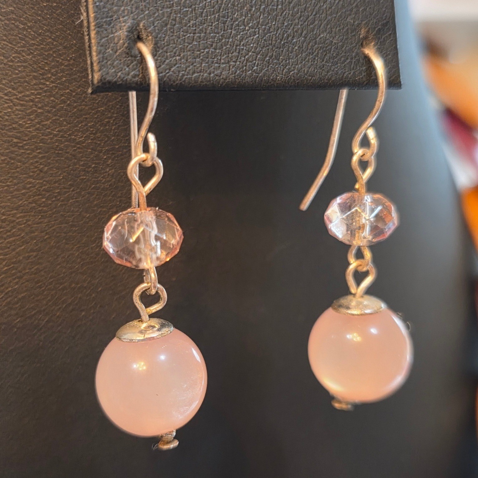 Pink Moonglow Beaded Dangle Earrings Silver Tone Vintage Style Boho