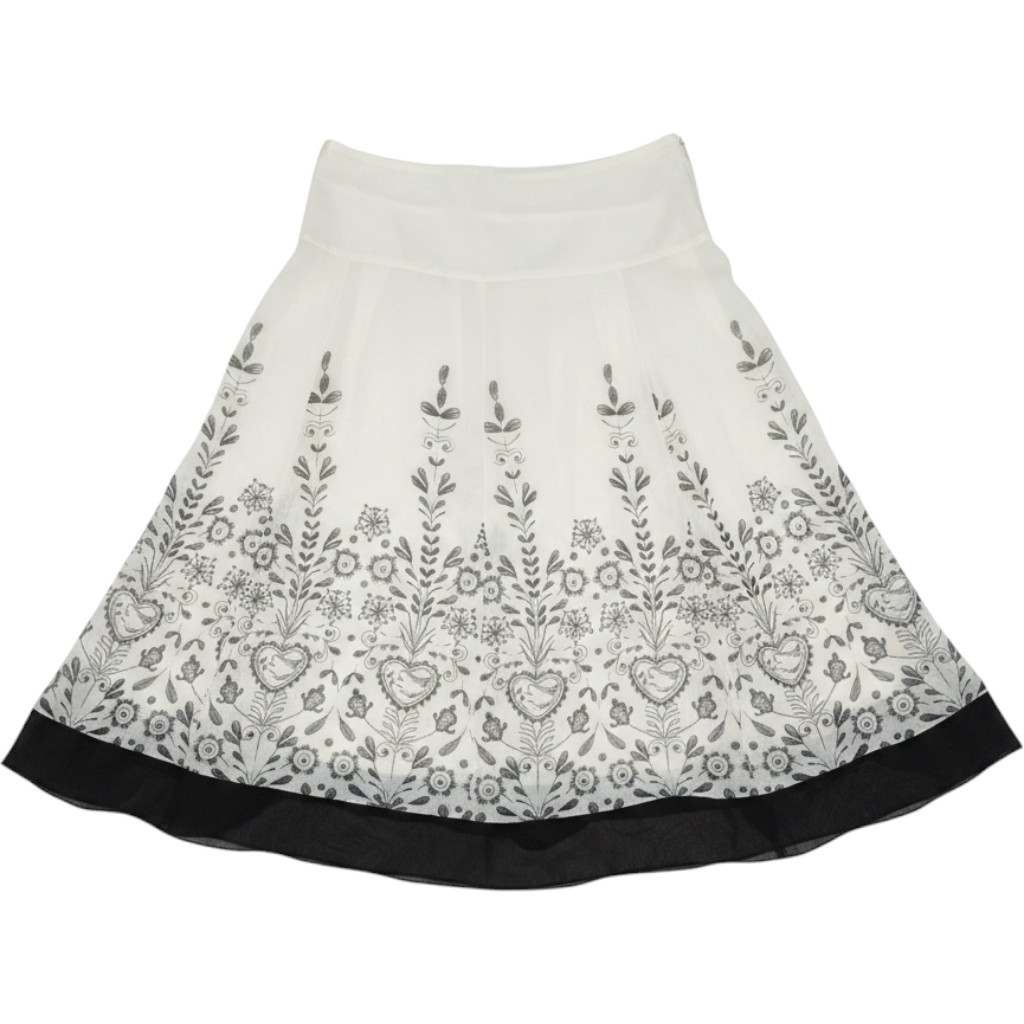 Michel USA Vintage Y2K Black Cream Floral Heart Midi Skirt Tie Back Small