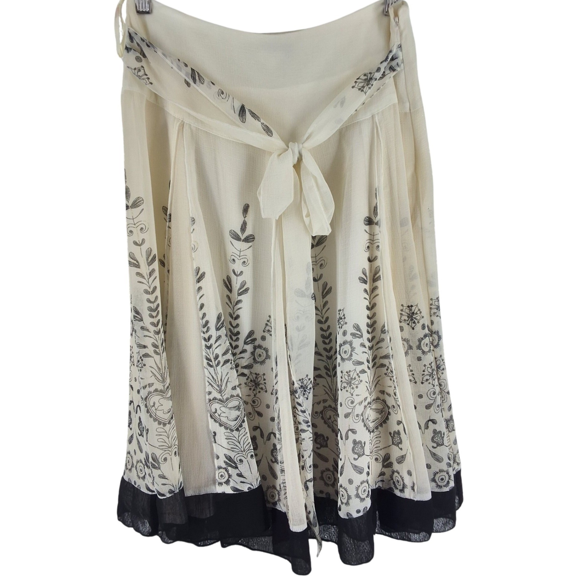Michel USA Vintage Y2K Black Cream Floral Heart Midi Skirt Tie Back Small