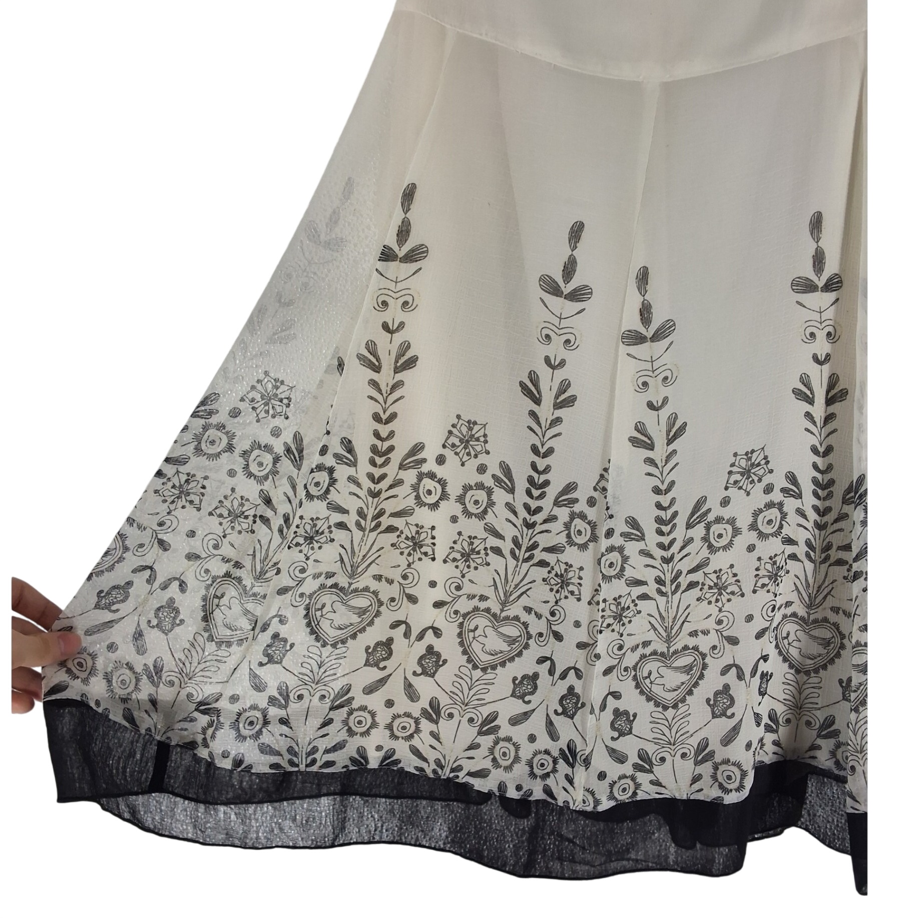 Michel USA Vintage Y2K Black Cream Floral Heart Midi Skirt Tie Back Small - View 4