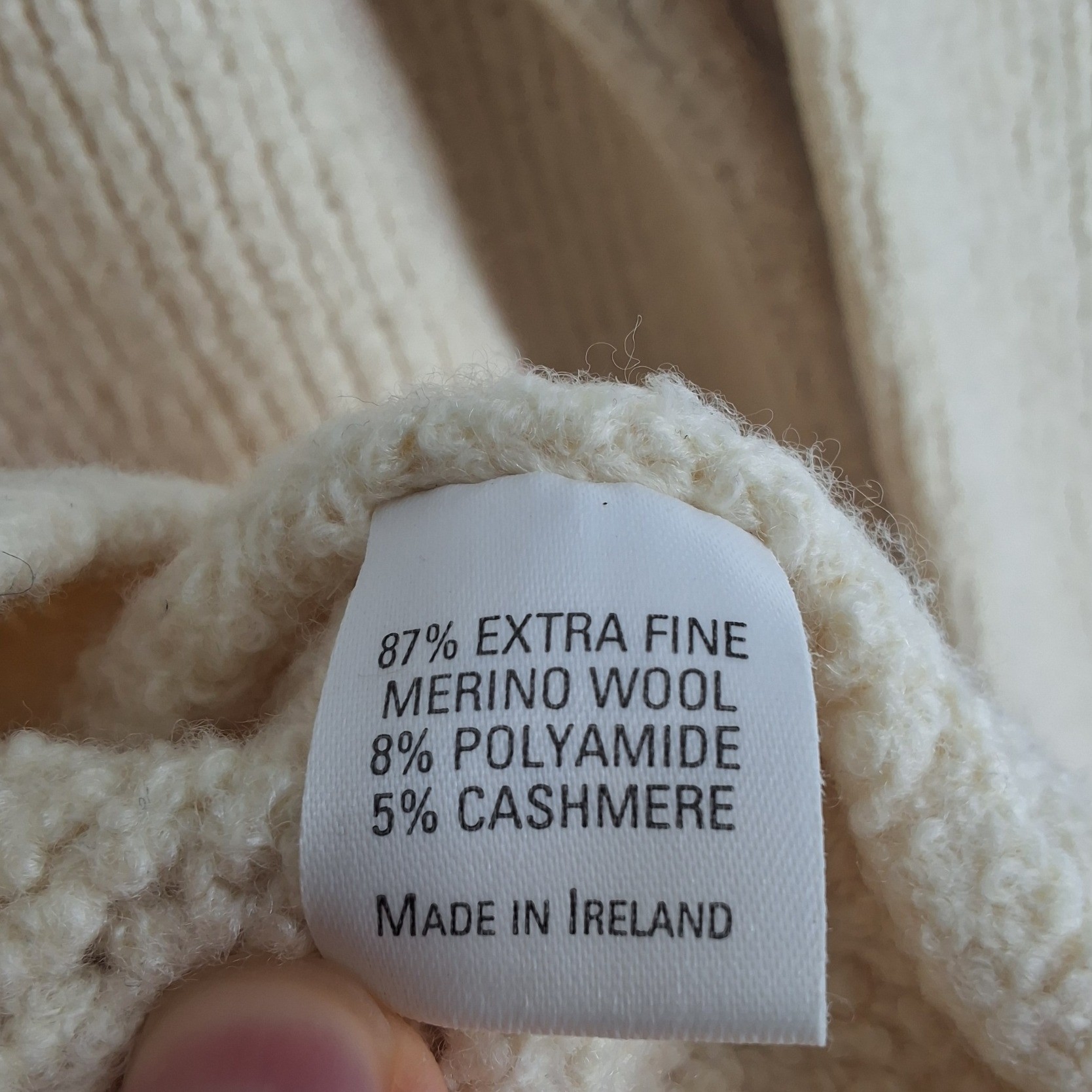 Quills Woollen Market Ireland Merino Cashmere Ribbed Mock Neck Sweater Cream L - View 3