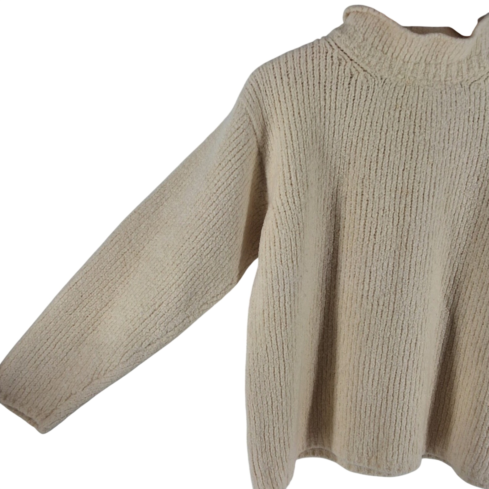 Quills Woollen Market Ireland Merino Cashmere Ribbed Mock Neck Sweater Cream L - View 4
