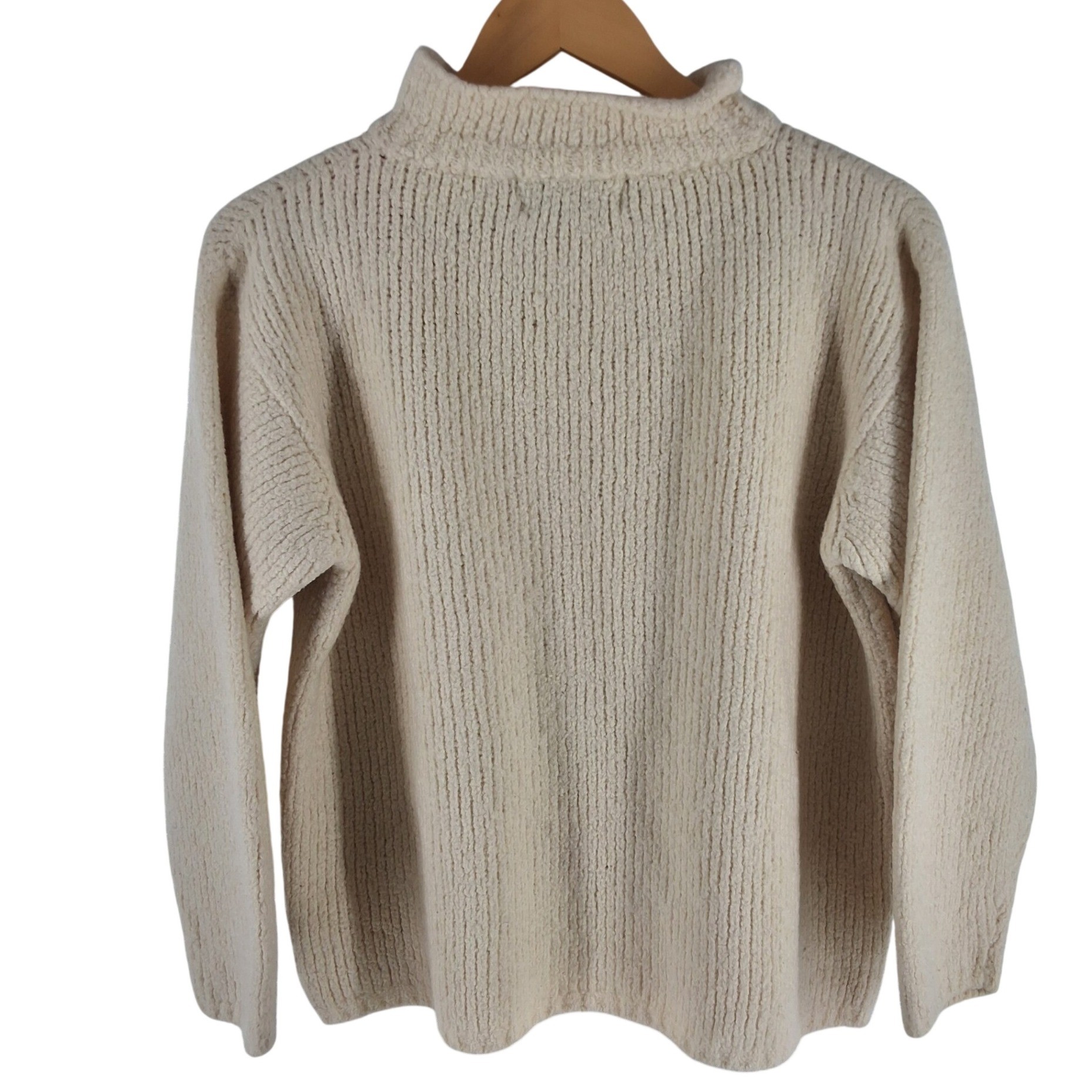 Quills Woollen Market Ireland Merino Cashmere Ribbed Mock Neck Sweater Cream L - View 5