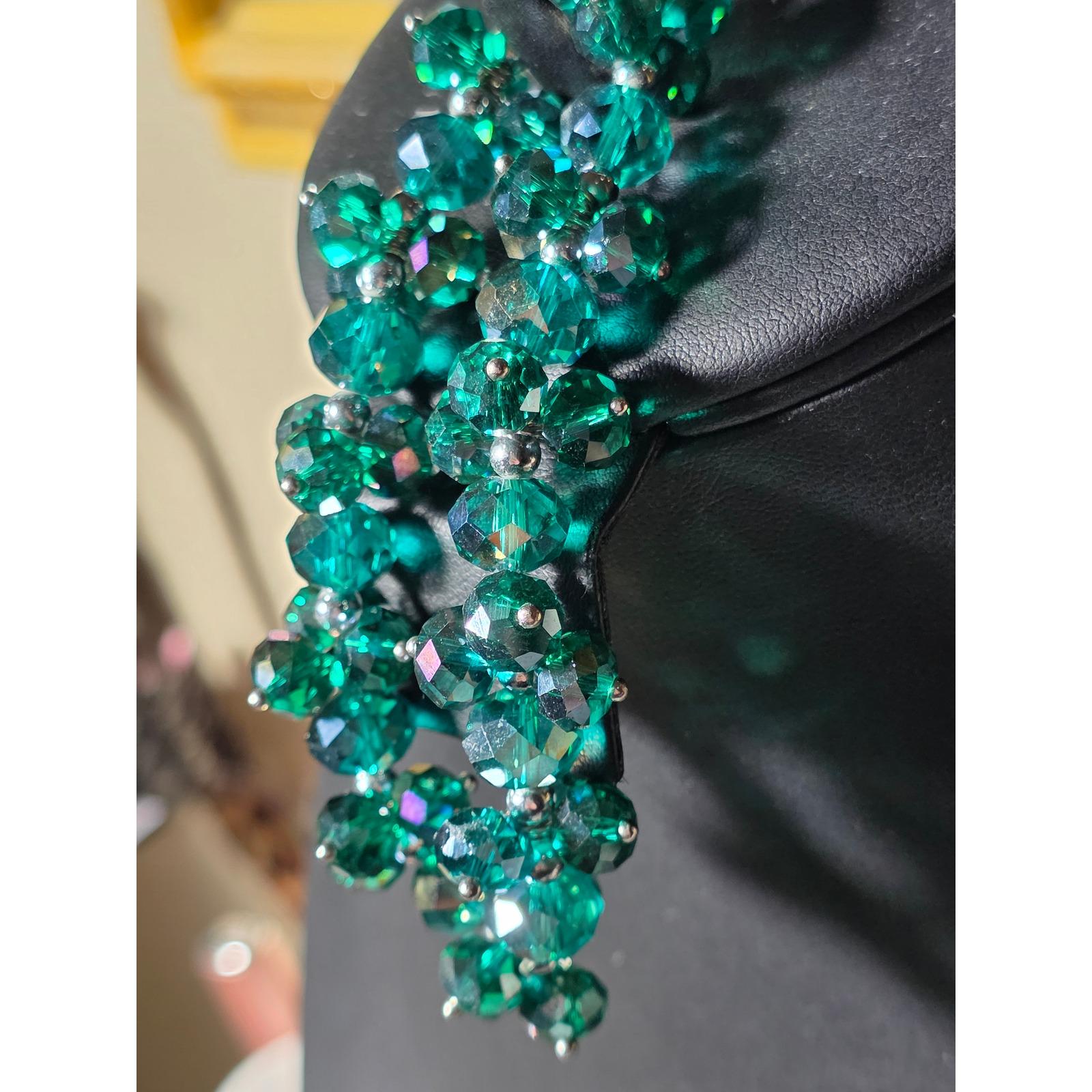 Green Aurora Borealis Beaded Stretch Bracelet Iridescent - View 3
