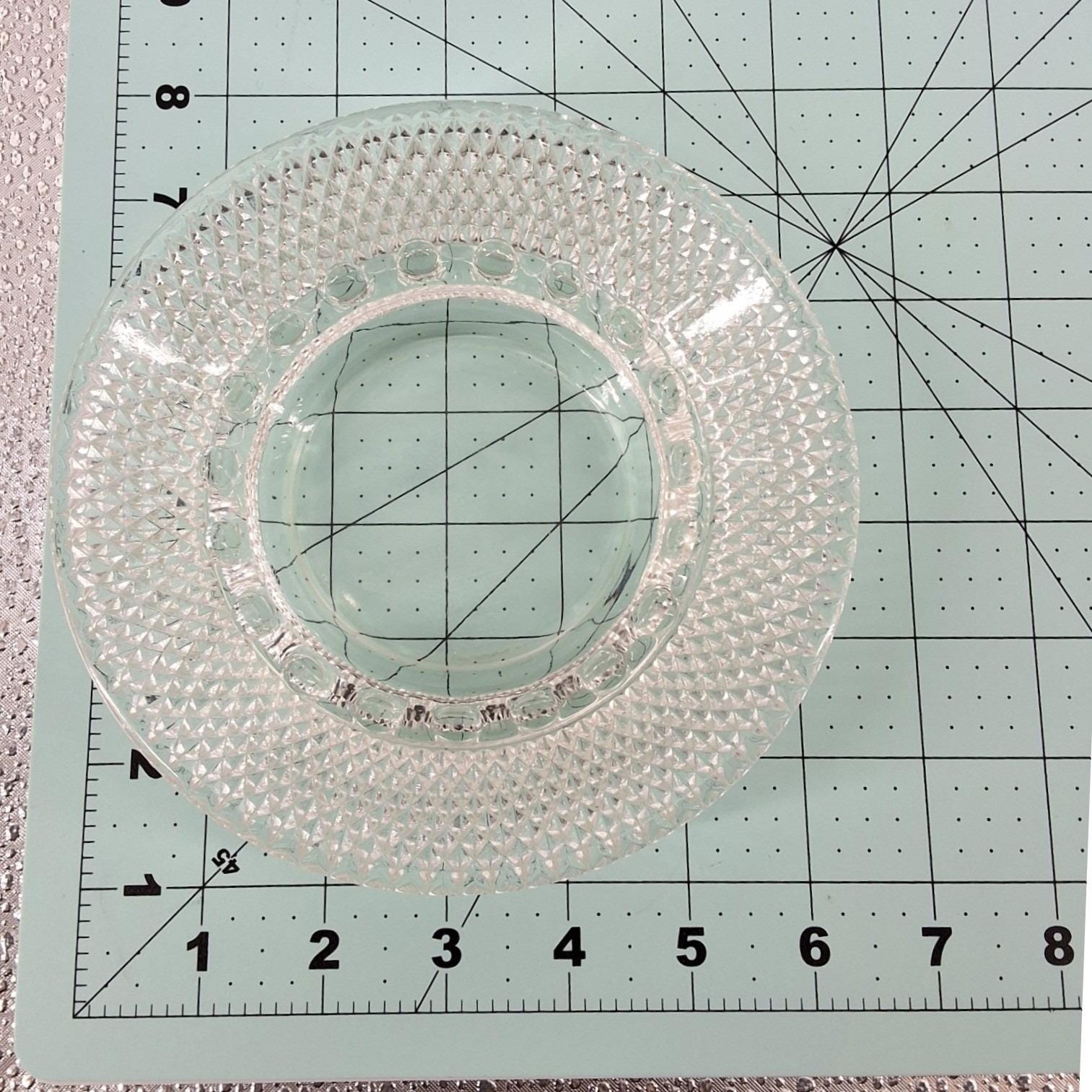 Vintage Clear Pressed Glass Ashtray Diamond Point Textured Rim 6.5 Inch Round