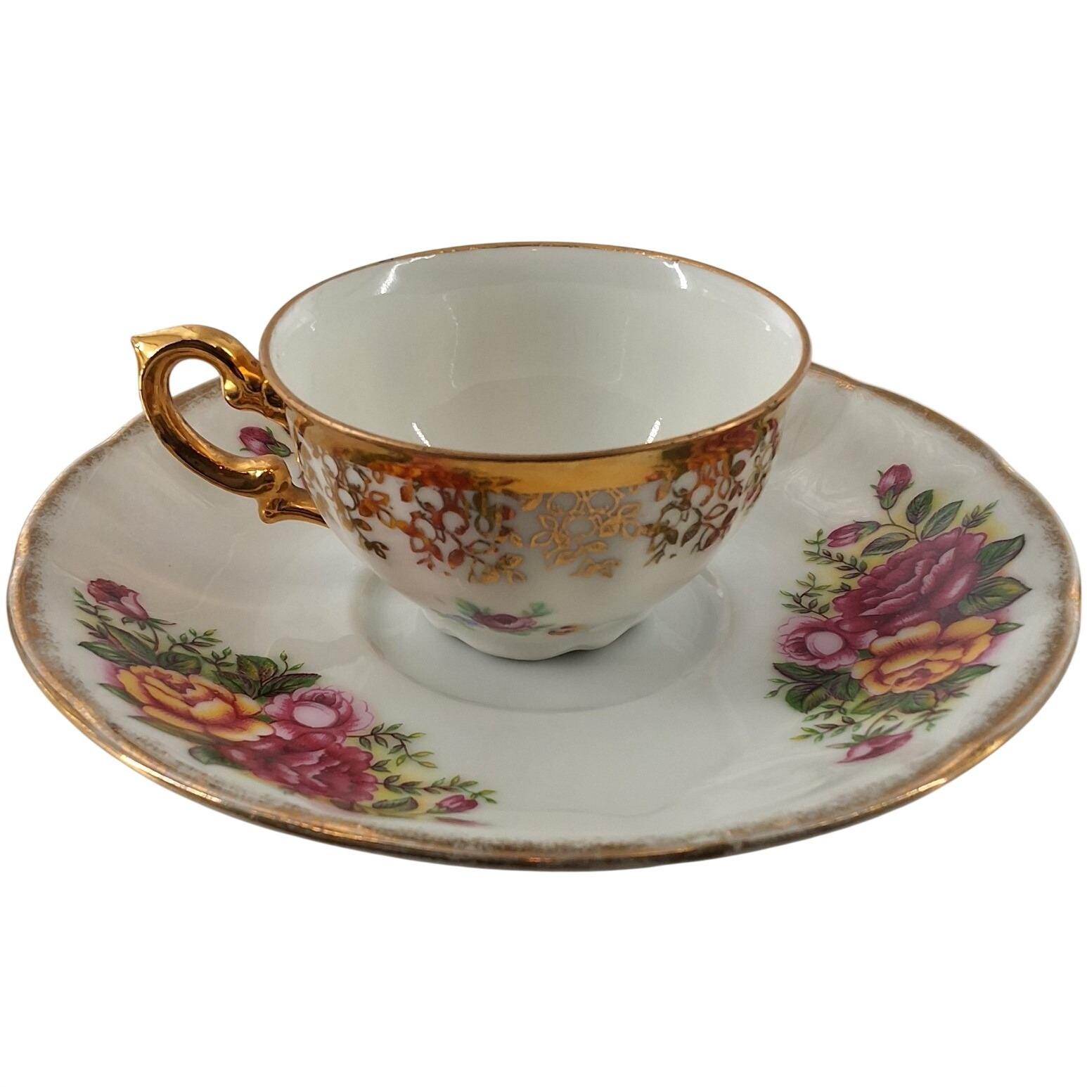 Vintage Robinson Design Group English Garden Teacup Saucer Set Floral Bavaria