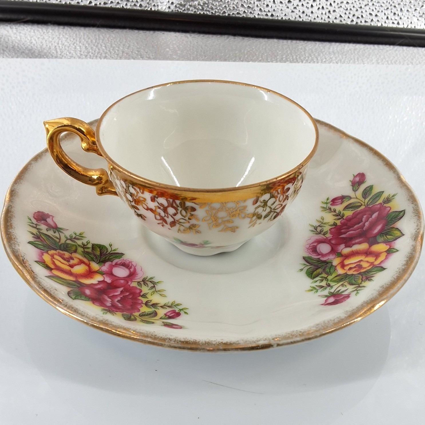 Vintage Robinson Design Group English Garden Teacup Saucer Set Floral Bavaria