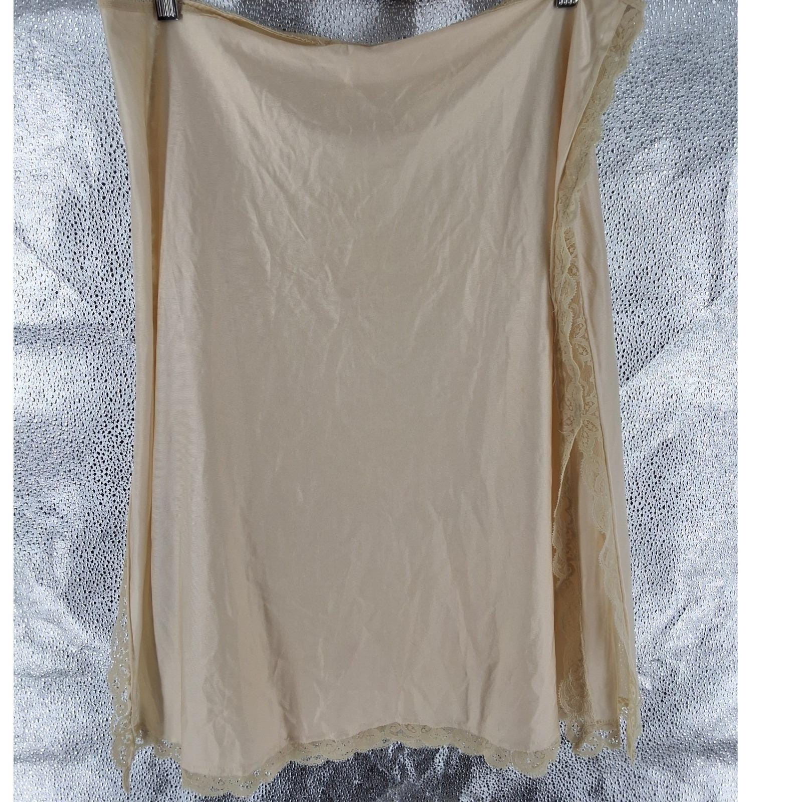 Vintage Olga Beige Lace Trim Half Slip Side Slit Nylon Skirt Underskirt L 27"