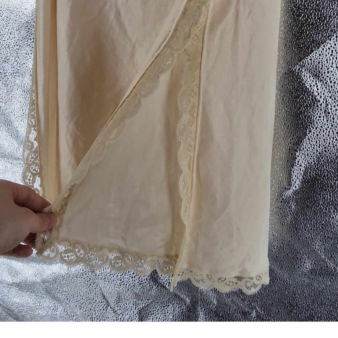 Vintage Olga Beige Lace Trim Half Slip Side Slit Nylon Skirt Underskirt L 27" - View 3