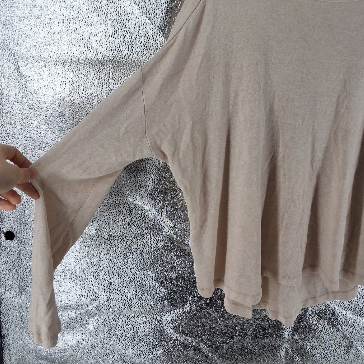 Quince Oatmeal Brushed Long Sleeve Lounge Tee Beige Drop Shoulder Knit Top L - View 4