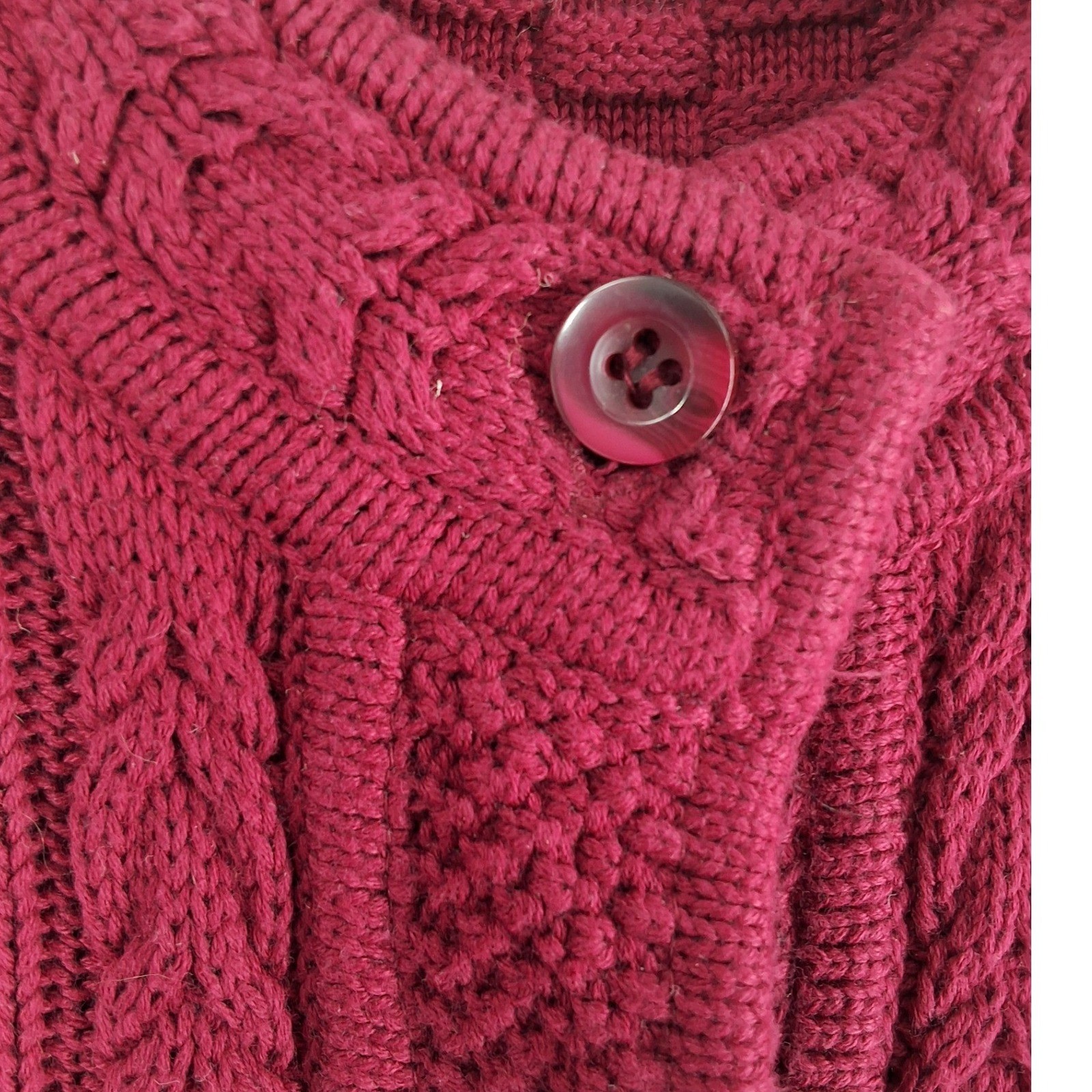 LL Bean Womens Burgundy Red Cotton Cable Mixed Knit Cardigan Sweater L - View 4
