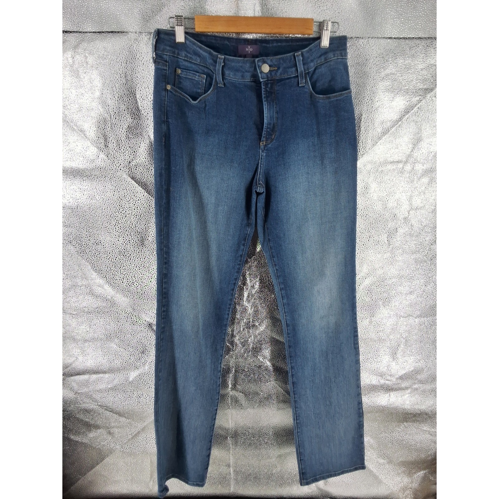 NYDJ Marilyn Straight Leg Jeans Womens 10 Medium Wash Blue Lift Tuck Denim
