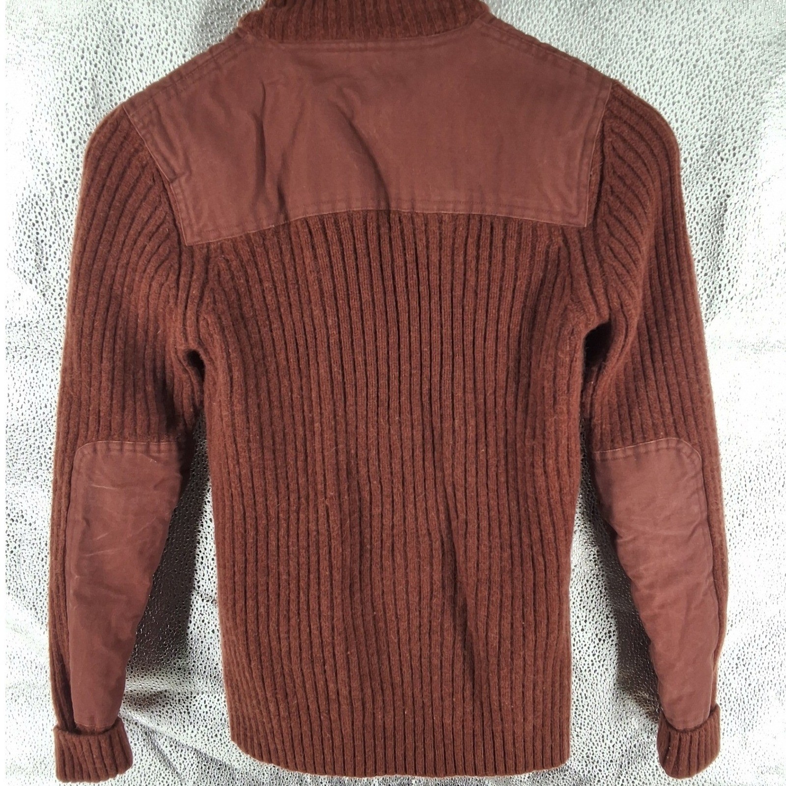 LL Bean Mens Commando Merino Wool Full Zip Ribbed Sweater Elbow Patch Brown S - View 3