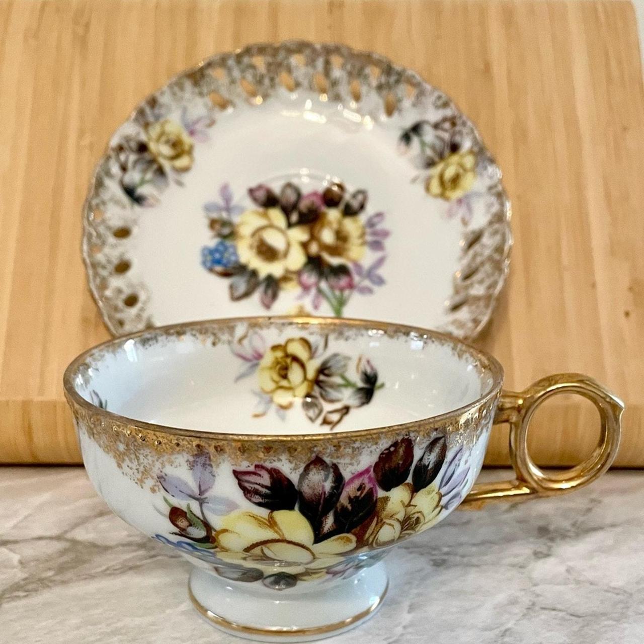Vintage Roslyn Fine Bone China Tea Cup Saucer Set Blue Gold Gilt England - View 9