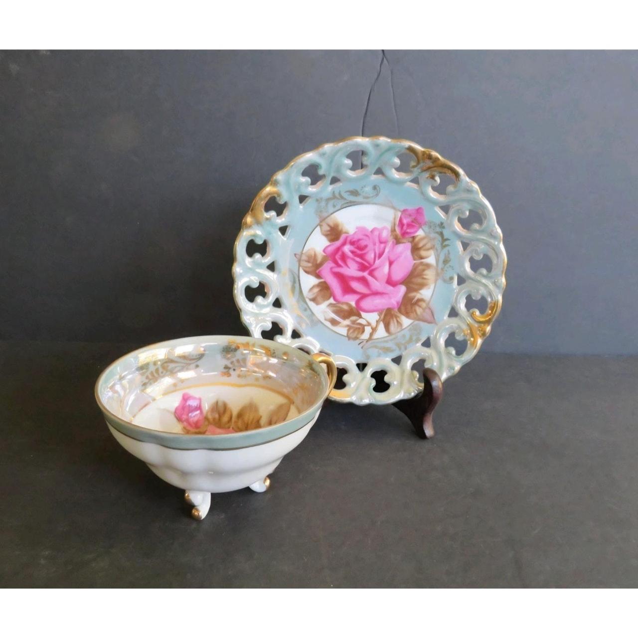 Vintage Roslyn Fine Bone China Tea Cup Saucer Set Blue Gold Gilt England - View 10
