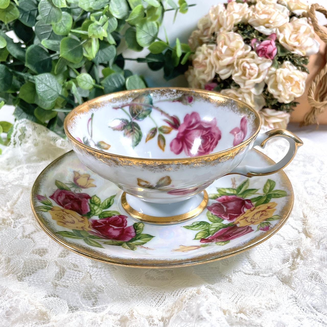 Vintage Roslyn Fine Bone China Tea Cup Saucer Set Blue Gold Gilt England - View 11
