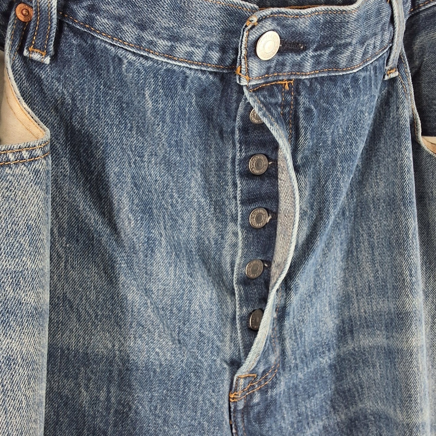 Levis 501 Original Fit Mens Jeans 42x30 Medium Wash Blue Button Fly Straight Leg - View 6