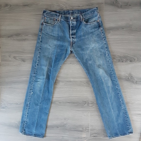 Levis 501 Original Fit Mens Jeans 42x30 Medium Wash Blue Button Fly Straight Leg - View 7