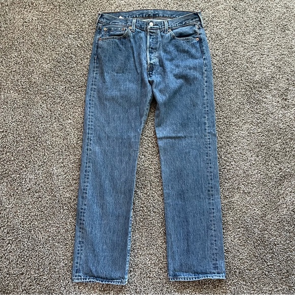 Levis 501 Original Fit Mens Jeans 42x30 Medium Wash Blue Button Fly Straight Leg - View 11