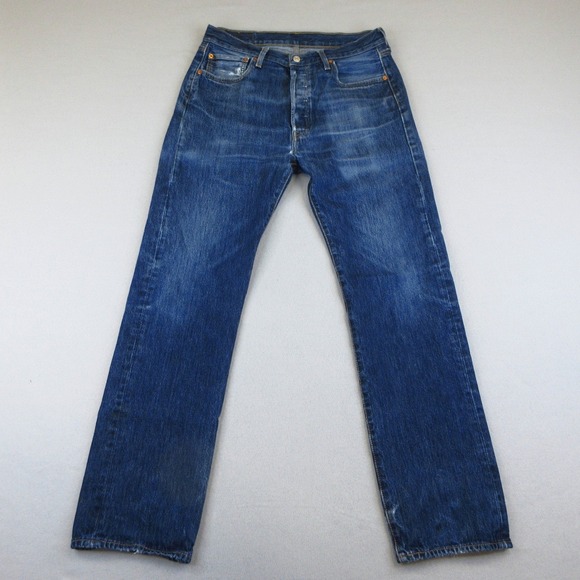 Levis 501 Original Fit Mens Jeans 42x30 Medium Wash Blue Button Fly Straight Leg - View 17